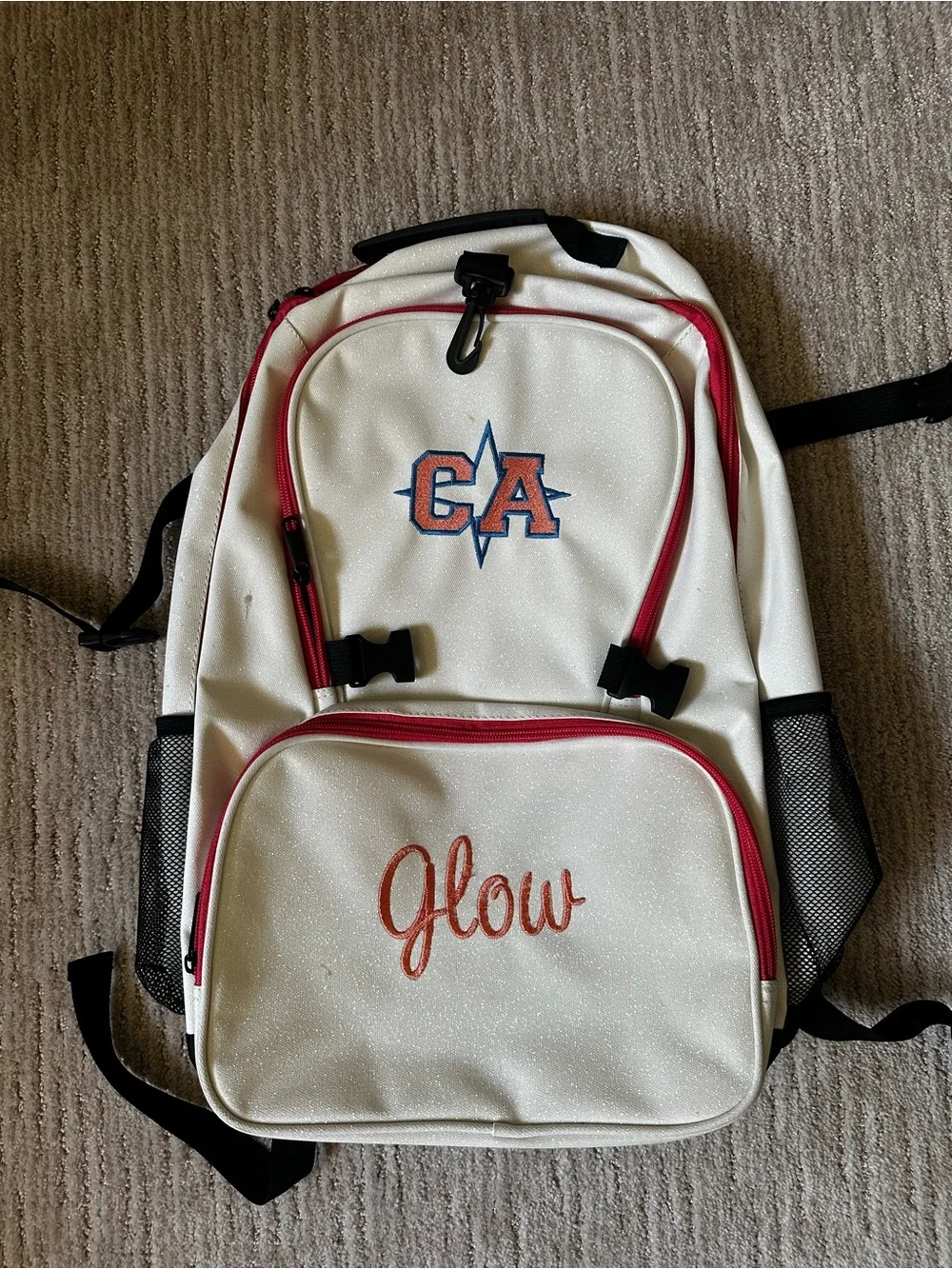 Glow Glitter Backpack - White with Pink Trim